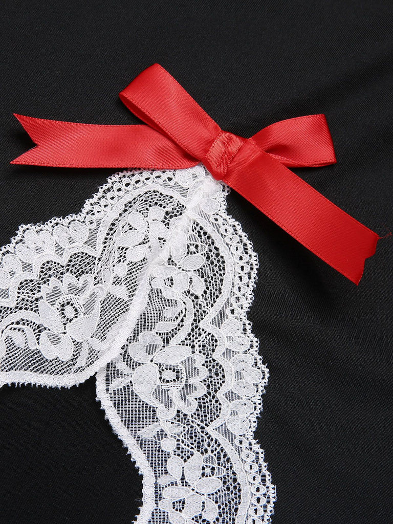 Camicia da notte in pizzo con fiocco e spalline sottili anni '70