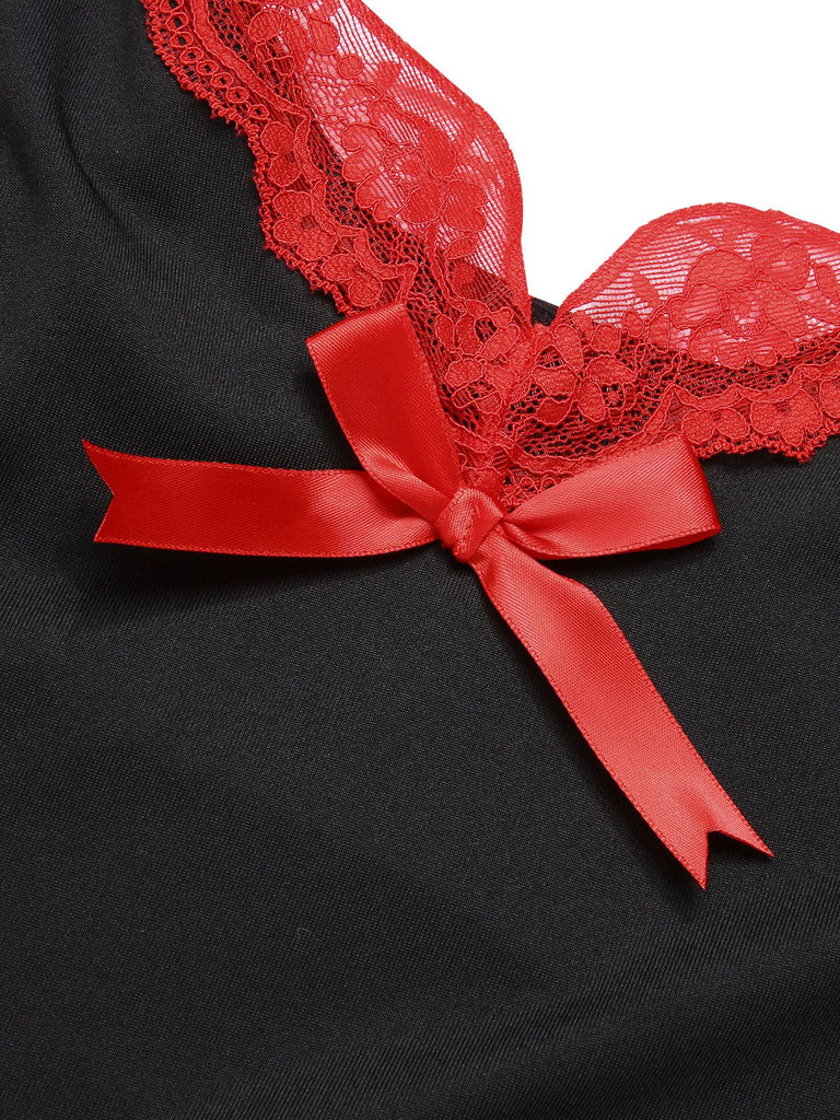 Camicia da notte in pizzo con fiocco e spalline sottili anni '70