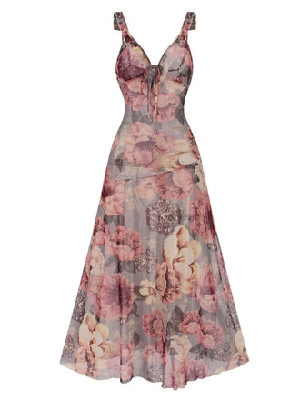 Camicia da notte floreale con scollo a V multicolore anni '70