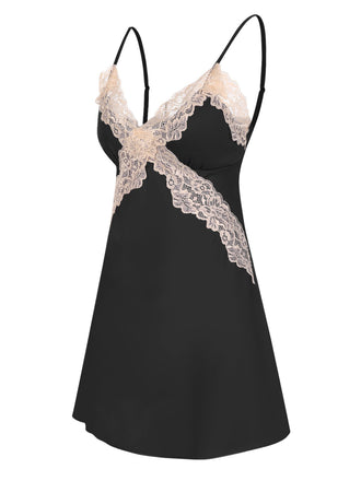 Camicia da notte in pizzo con spalline sottili anni '70