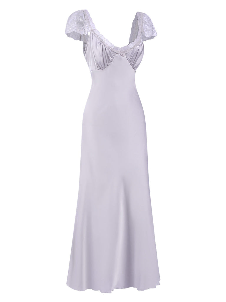 Camicia da notte in pizzo scollo a V profondo lavanda anni '30