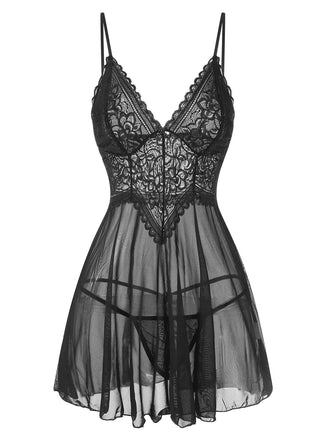 Camicia da notte in pizzo trasparente con spalline sottili anni '60