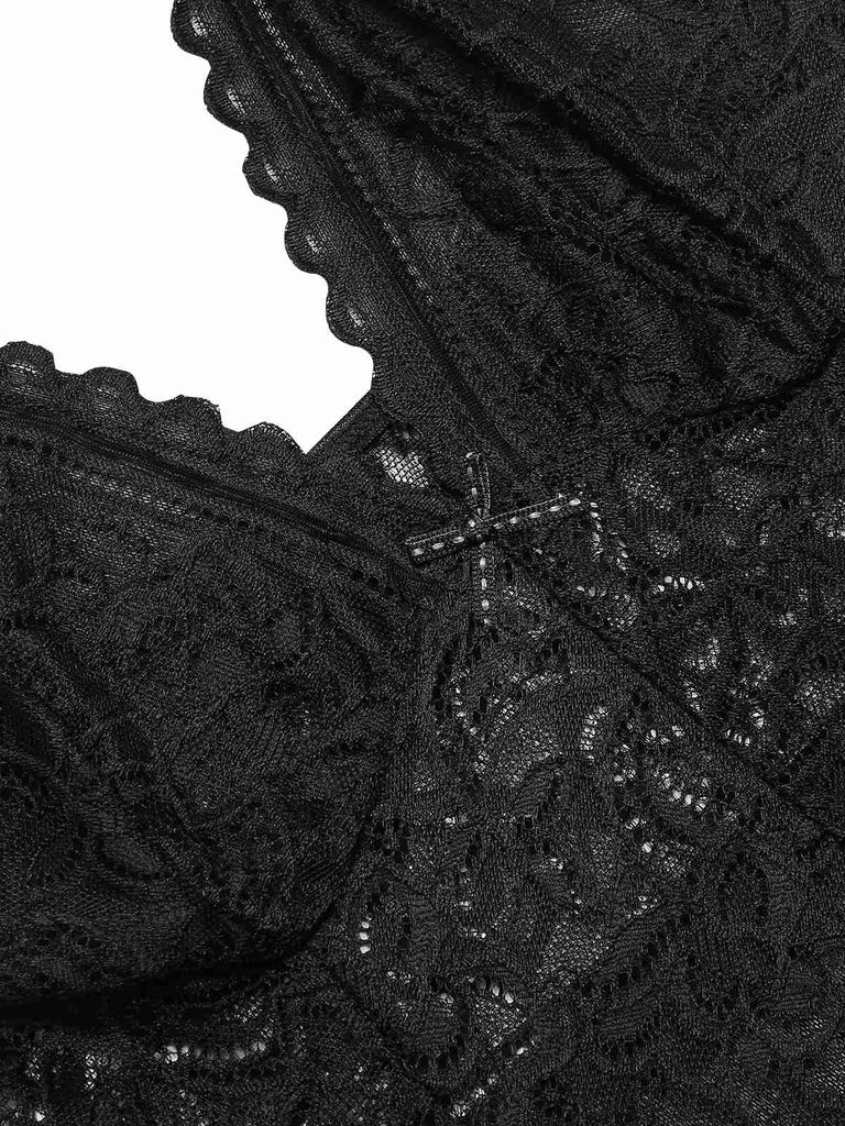 Camicia da notte in pizzo trasparente con spalline sottili anni '60
