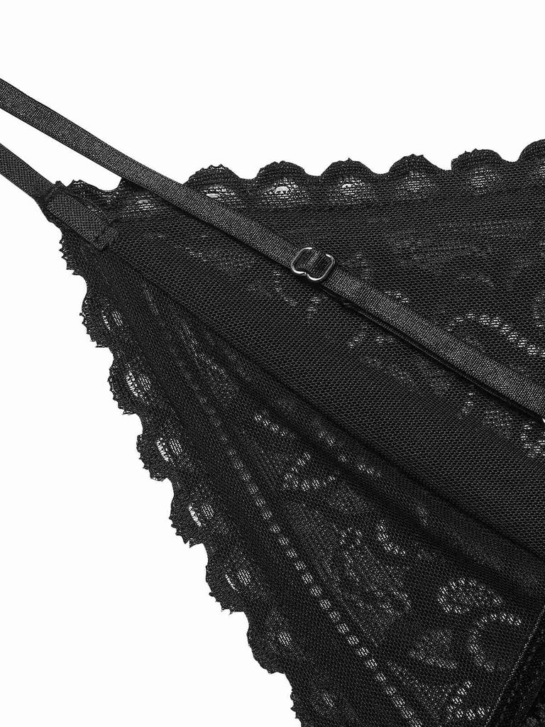 Camicia da notte in pizzo trasparente con spalline sottili anni '60