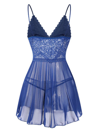 Camicia da notte in pizzo trasparente con spalline sottili anni '60