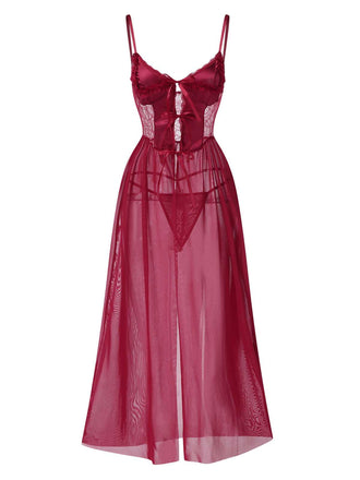 Camicia da notte in pizzo trasparente e fiocco in raso anni '50