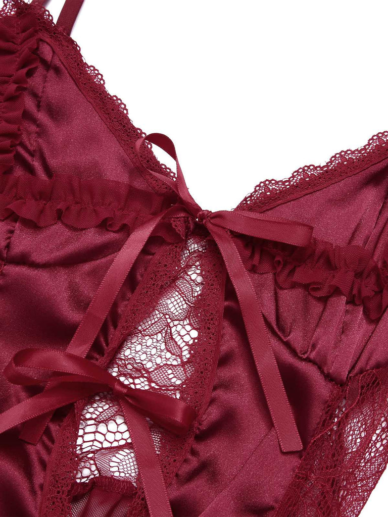Camicia da notte in pizzo trasparente e fiocco in raso anni '50