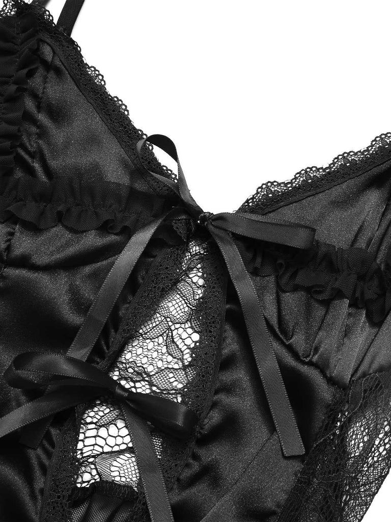 Camicia da notte in pizzo trasparente e fiocco in raso anni '50