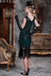 Abito flapper con paillettes e 5 accessori verde scuro anni '20