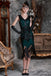 Abito flapper con paillettes e 5 accessori verde scuro anni '20