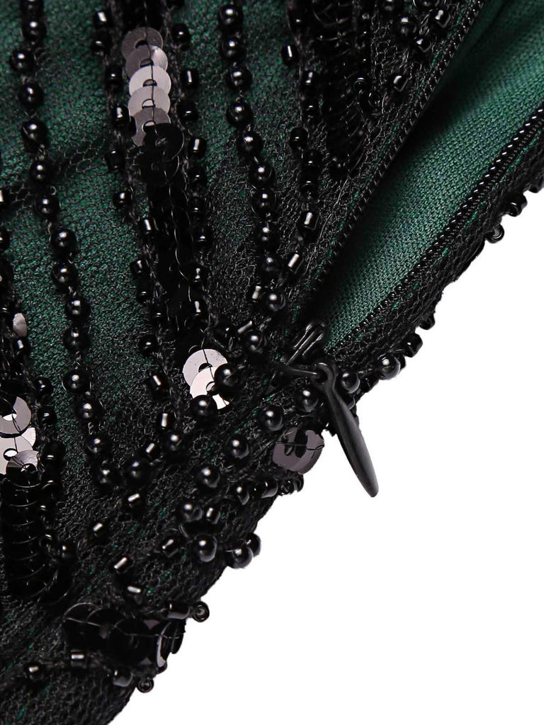 Abito jazz con frange e paillettes verde scuro anni '20