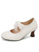Scarpe-Mary-Jane-bianco-con-Pizzo-e-Fiocco-con-Tacco