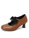 Scarpe-Mary-Jane-marrone-chiaro-con-Pizzo-e-Fiocco-con-Tacco