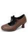 Scarpe-Mary-Jane-marrone-con-Pizzo-e-Fiocco-con-Tacco