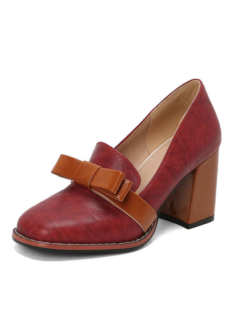Scarpe-bordeaux-con-Fiocco-Punta-Quadrata-e-Tacco-Grosso