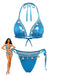 Set-Bikini-Blu-Anni '80-Metallizzato-Conchiglia-Con-Scollo-All'americana
