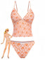 Set Tankini Arancione Anni '70 Floreale con Scollo a V Profondo