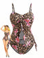 Set Tankini Marrone Anni '40 Leopardato Floreale con Ritagliato