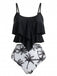 Set Tankini Nero Anni '50 con Volant e Palma di Cocco