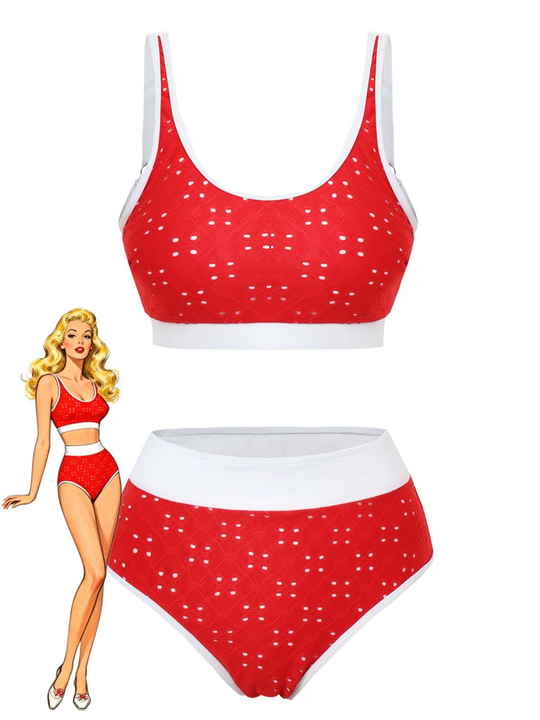 Set-tankini-anni '40-a-vita-alta-con-colorblock