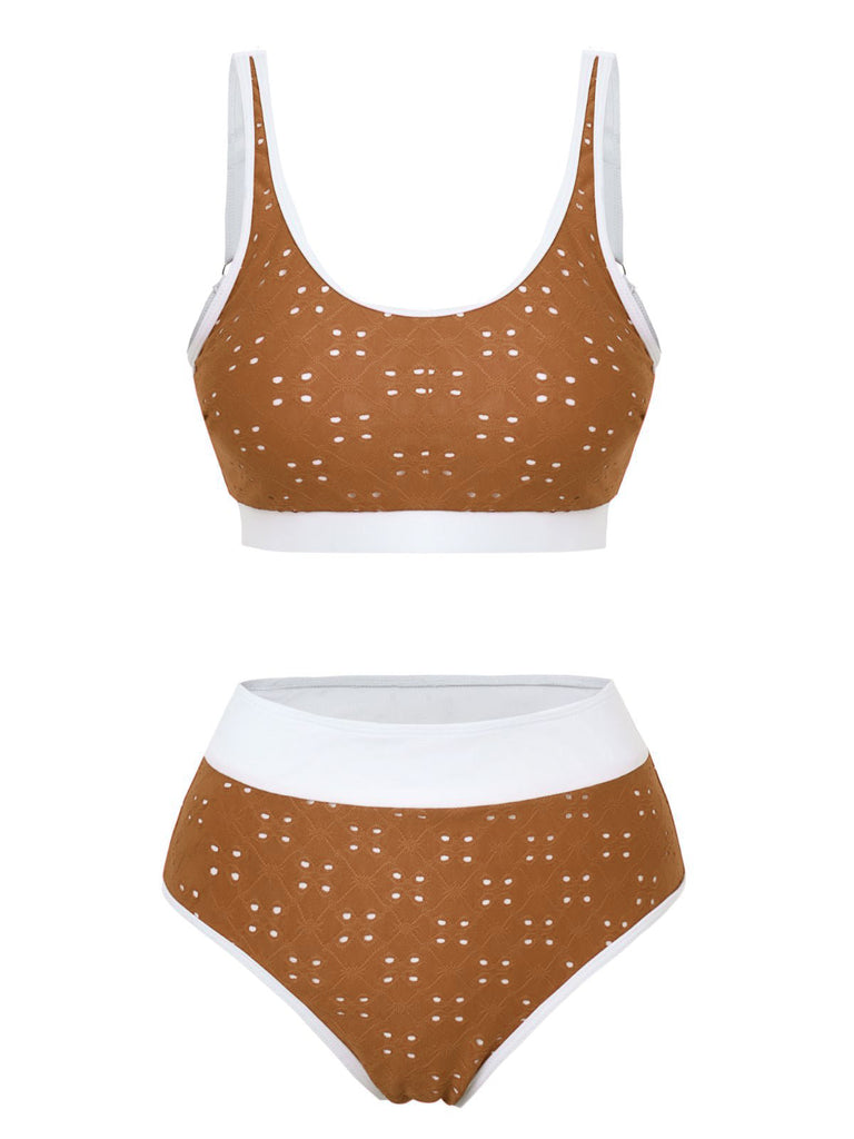 Set-tankini-marrone-anni_40-a-vita-alta-con-colorblock