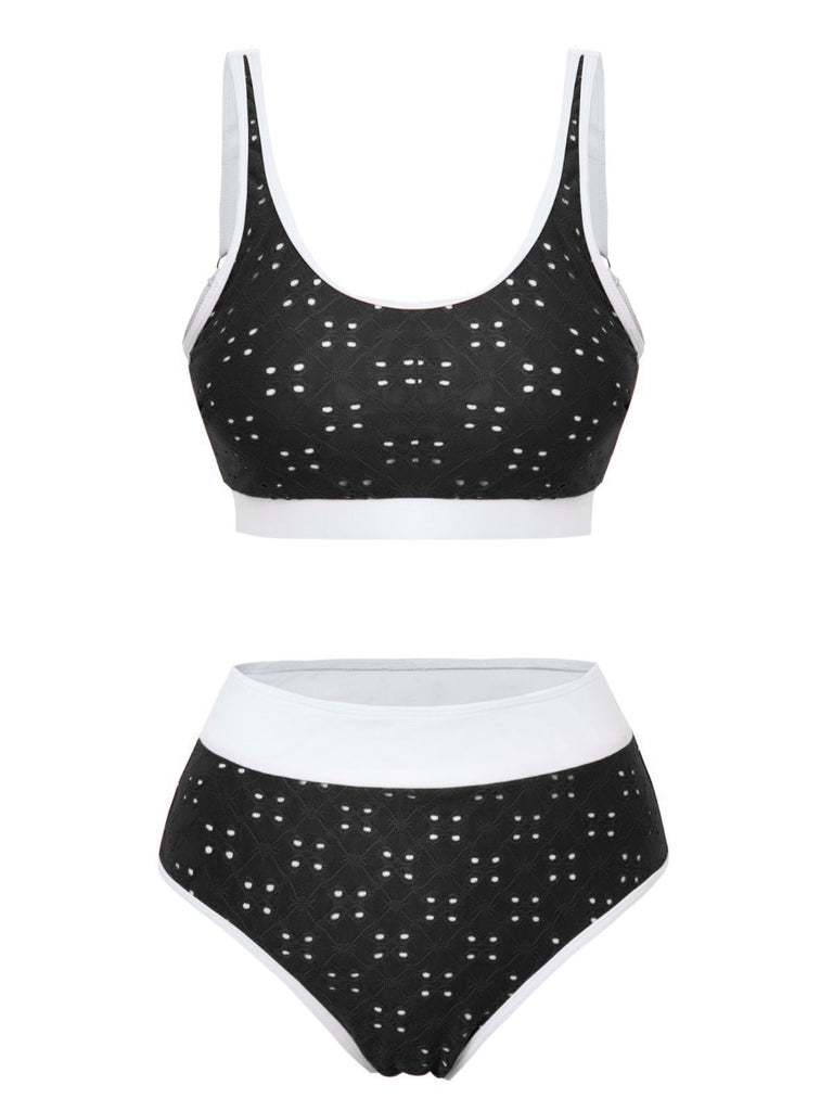 Set-tankini-nero-anni_40-a-vita-alta-con-colorblock
