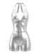 Silver metallic romper on a white background