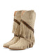 Stivali-BEIGE-in-Denim-Cowboy-del-West-con-Frange-a-Mezza-Gamba