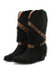 Stivali-NERO-in-Denim-Cowboy-del-West-con-Frange-a-Mezza-Gamba