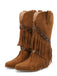 Stivali-in-Denim-Cowboy-del-West-con-Frange-a-Mezza-Gamba
