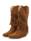 Stivali in Denim Cowboy del West con Frange a Mezza Gamba