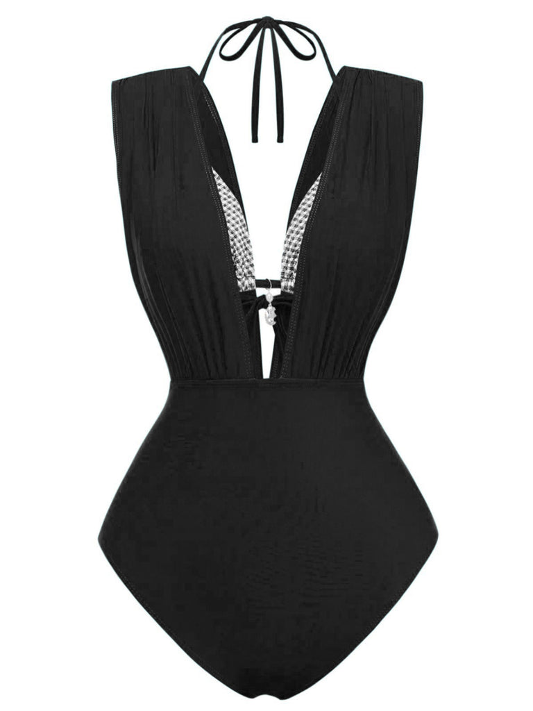Top-bikini-nero-a-quadri-anni '60-e-costumi-con-balza