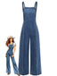 [Prevendita] Tuta Lunga Blu Anni '70 in Denim a Gamba Larga Salopette Sfrangiato