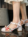 Vintage Floral Bow Round Toe T-Strap Mary Jane Sandals - vintage fashion, retro style