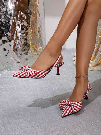 Vintage Red Quadri con Fiocco Heels