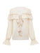 Blusa boho tinta unita con volant a cascata anni '70