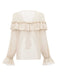Blusa boho tinta unita con volant a cascata anni '70