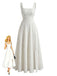 White 1940s Swiss Dot Square Neck Swing Dress 3