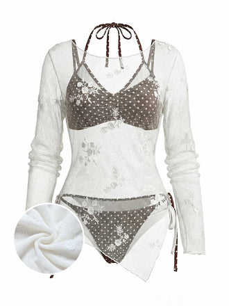 [Pre-Vendita] Copricostume in Maglia con Ricamo Floreale 3D Bianco Anni '50