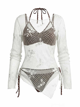[Pre-Vendita] Copricostume in Maglia con Ricamo Floreale 3D Bianco Anni '50 2