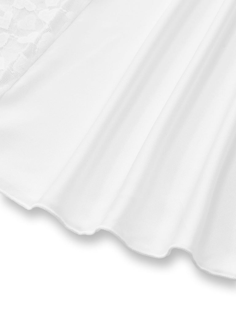 Camicia da Notte Maxi in Raso con Pizzo Strass e Spacco Bianco Anni '50