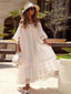 Abito Bianco Anni '70 Boho Spalle Scoperte in Pizzo a Balze
