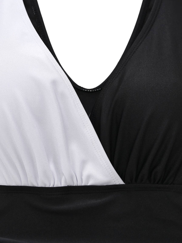 White ruffle one-piece swimsuit collar detail showcasing elegant neckline design for beach fashion