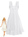Front: White 1940s Solid Lace Patchwork Tie Front Dress, timeless beauty, perfect for vintage fashion lovers