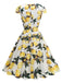 Yellow 1950s Surplice V-Neck Lemon Dress: where 1950s romance meets her modern spirit