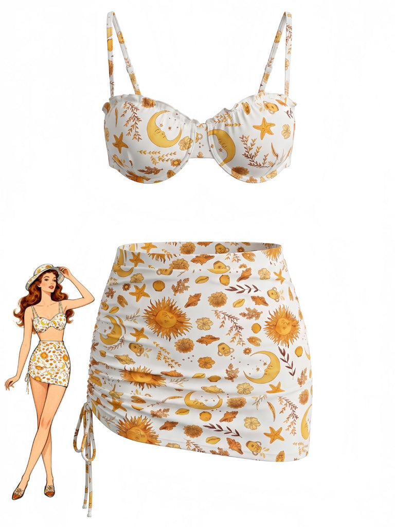 Set Bikini Floreale Tropicale con Allacciatura al Collo e Incrocio Anni '40