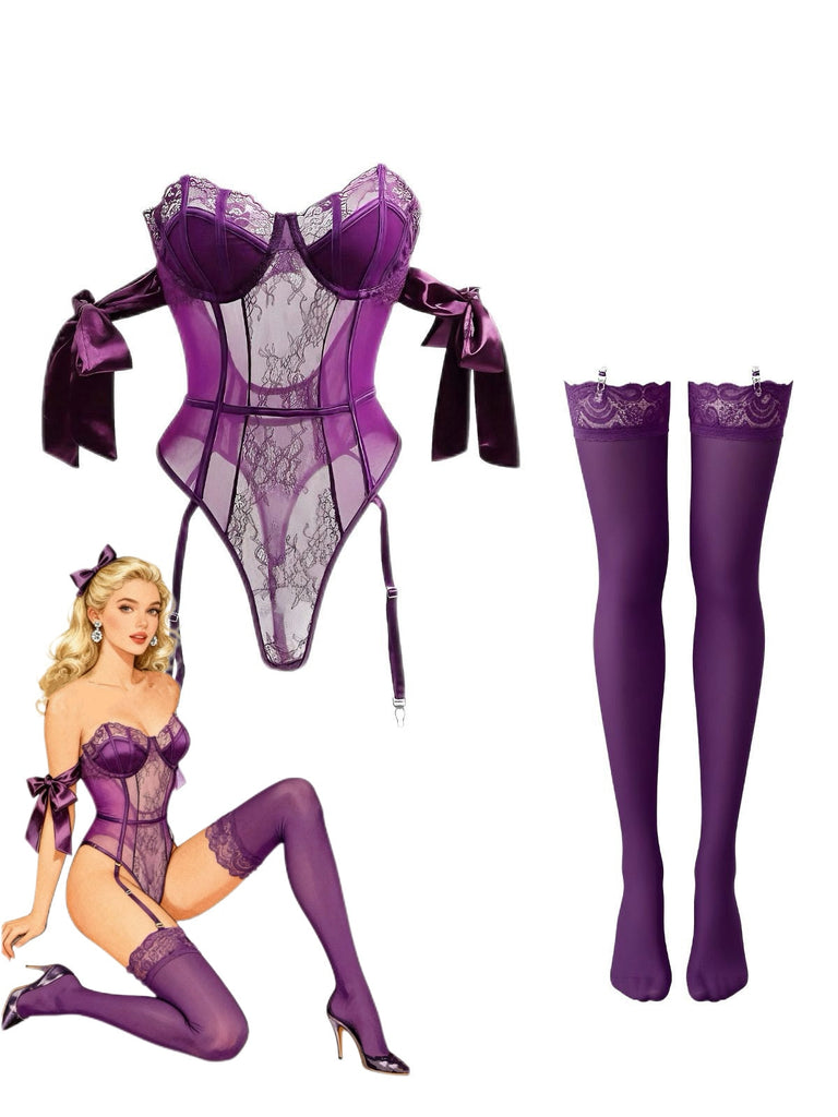 [Prevendita] Completo pigiama con body e papillon e calze anni '80