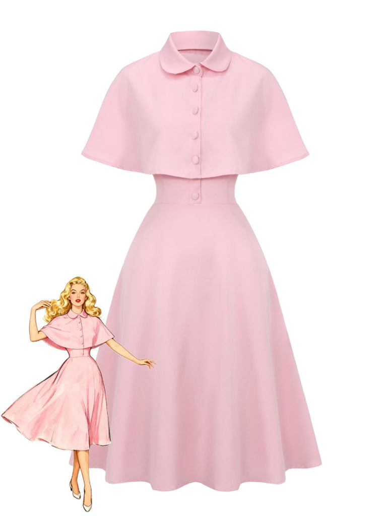 Abito con mantella e revers a tinta unita anni '50