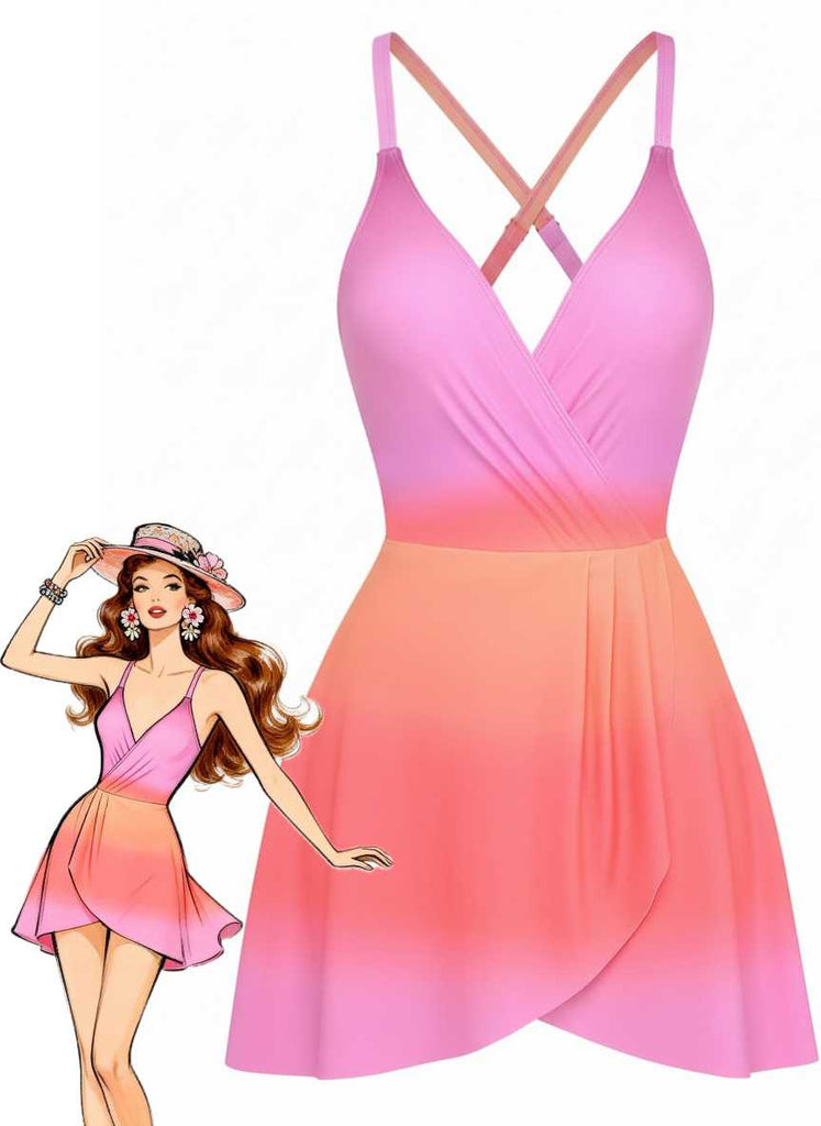 Costumi intero con stampa sfumata e spalline sottili anni '30