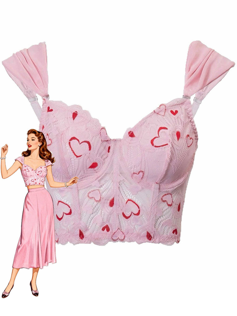Corsetto a cuore in pizzo con stecche San Valentino rosa anni '50